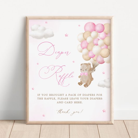 Teddy Bear Roze Baby shower Luier Raffle Poster