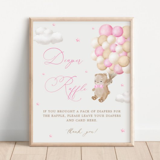 Teddy Bear Roze Baby shower Luier Raffle Poster