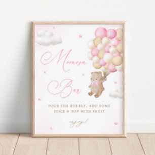Teddy Bear Roze Baby shower Mimosa Bar Poster