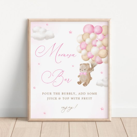 Teddy Bear Roze Baby shower Mimosa Bar Poster