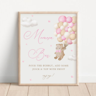 Teddy Bear Roze Baby shower Mimosa Bar Poster