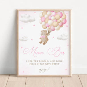 Teddy Bear Roze Baby shower Mimosa Bar Poster