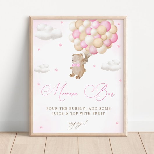 Teddy Bear Roze Baby shower Mimosa Bar Poster