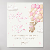 Teddy Bear Roze Baby shower Mimosa Bar Poster (Voorkant)