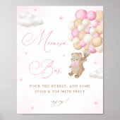 Teddy Bear Roze Baby shower Mimosa Bar Poster (Voorkant)