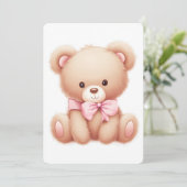 Teddy Bear roze Baby shower uitnodiging (Staand voorkant)