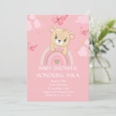 TEDDY BEAR ROZE BABY SHOWER UITNODIGING (Staand voorkant)