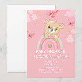 TEDDY BEAR ROZE BABY SHOWER UITNODIGING (Voorkant / Achterkant)