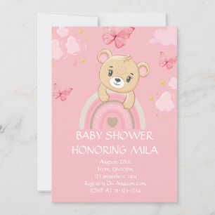 TEDDY BEAR ROZE BABY SHOWER UITNODIGING