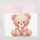 Teddy Bear roze Baby shower uitnodiging (Voorkant / Achterkant)