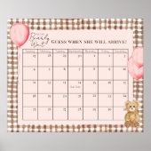 Teddy Bear Roze Baby shower Vervaldatum Kalender Poster (Voorkant)