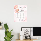 Teddy Bear Roze Baby shower Zitkaart Poster (Thuiskantoor)