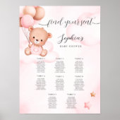 Teddy Bear Roze Baby shower Zitkaart Poster (Voorkant)