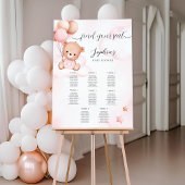 Teddy Bear Roze Baby shower Zitkaart Poster