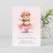 Teddy Bear Roze Ballerina 1e Verjaardag Kaart (Staand voorkant)