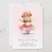 Teddy Bear Roze Ballerina 1e Verjaardag Kaart (Voorkant)