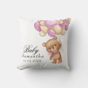 Teddy Bear Roze Ballon Baby Shower   Kussenhoes Kussen