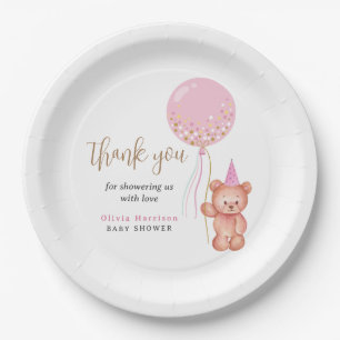 Teddy Bear Roze Ballon Meisje Baby shower Dank u Papieren Bordje