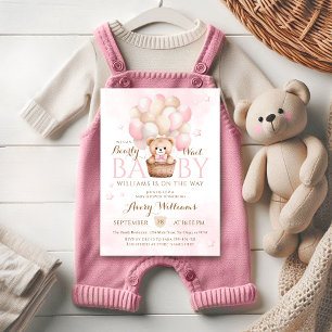 Teddy Bear Roze Ballon Meisje Baby shower Kaart