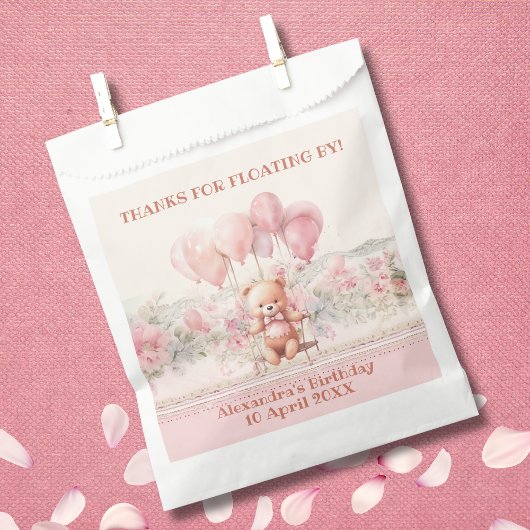 Teddy Bear Roze Ballonnen Meisje Verjaardag Dank u Bedankzakje
