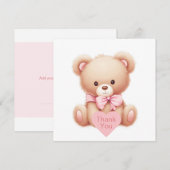Teddy Bear roze bedankkaart (Voorkant / Achterkant)