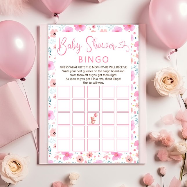 Teddy Bear Roze Bloemen Meisje Baby shower Bingo S (Creator heeft geüpload)