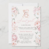 Teddy Bear Roze Bloemen Meisje Baby shower Kaart (Voorkant)