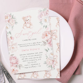 Teddy Bear Roze Bloemen Meisje Baby shower Kaart