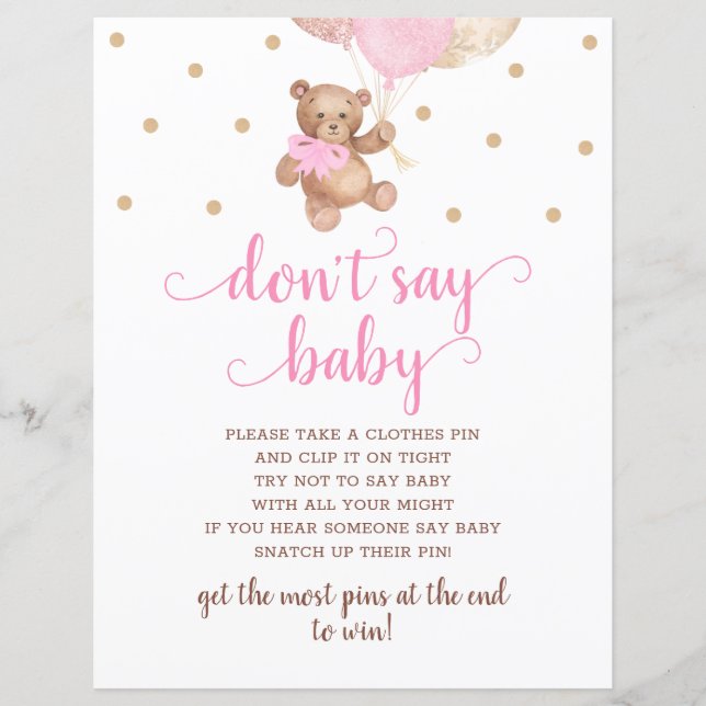 Teddy Bear Roze en Goud zeggen niet dat Baby gam (Voorkant)