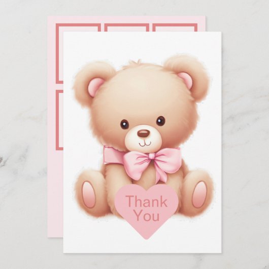 Teddy Bear Roze Fotocollage Dank u kaart (Voorkant / Achterkant)