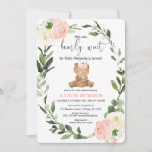 Teddy Bear roze groen bloemenmeisje baby shower Kaart (Voorkant)