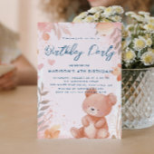 Teddy Bear Roze Kids Verjaardagsfeest Kaart