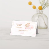 Teddy Bear Roze Meisje Baby shower Tent Plaatskaartje (Voorkant)