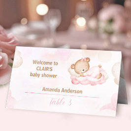 Teddy Bear Roze Meisje Baby shower Tent Plaatskaartje