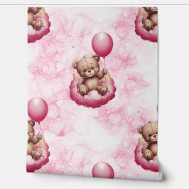 Teddy Bear Roze Patroon Baby Kwekerij Kamer Behang