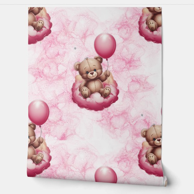 Teddy Bear Roze Patroon Baby Kwekerij Kamer Behang (Afrollen)