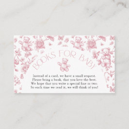 Teddy Bear Roze Toile Boeken voor Baby shower Encl Informatiekaartje