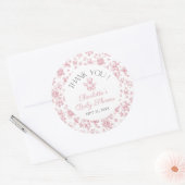 Teddy Bear Roze Toile Meisje Baby shower Bedankt Ronde Sticker (Envelop)