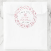 Teddy Bear Roze Toile Meisje Baby shower Bedankt Ronde Sticker (Tas)