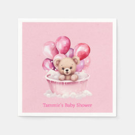 Teddy Bear Roze Tub & Balloon Meisje Baby shower Servet