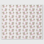 TEDDY BEAR Roze Verjaardag Wrapping Paper Roll Cadeaupapier (Vlak)