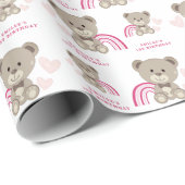 TEDDY BEAR Roze Verjaardag Wrapping Paper Roll Cadeaupapier (Rol Hoek)