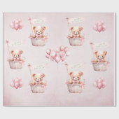 Teddy Bear Roze Waterverf Meisjes Verjaardag Cadeaupapier (Vlak)