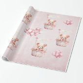 Teddy Bear Roze Waterverf Meisjes Verjaardag Cadeaupapier (Uitgerold)