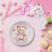 Teddy Bear Roze Waterverf Meisjes Verjaardag Papieren Bordje (Feest)