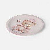Teddy Bear Roze Waterverf Meisjes Verjaardag Papieren Bordje (Gekanteld)