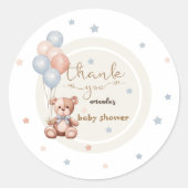 Teddy Bear Rustiek Baby shower Dank u Ronde Sticker (Voorkant)