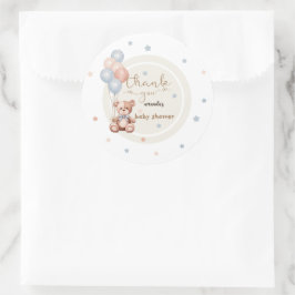 Teddy Bear Rustiek Baby shower Dank u Ronde Sticker