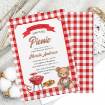 Teddy Bear`s Picknickfeest Watercolor Baby Uitnodi