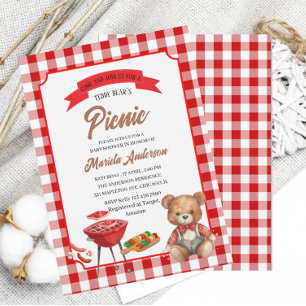 Teddy Bear`s Picknickfeest Watercolor Baby Uitnodi Kaart